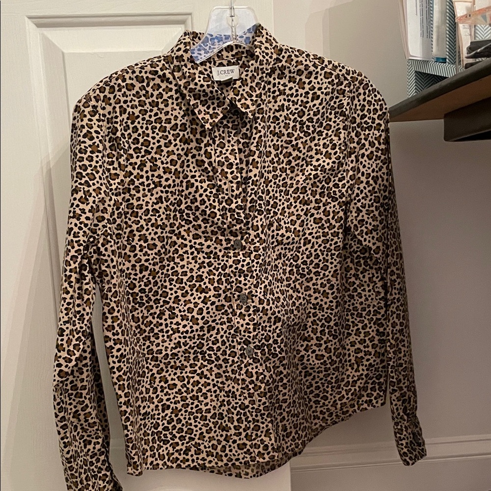 J. Crew Black and Tan Leopard Print Shirt